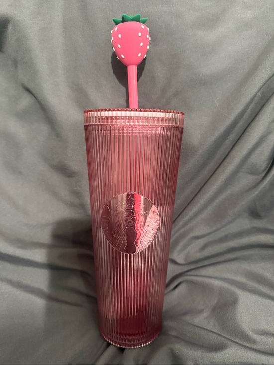 Starbucks Other - NEW, LIMITED EDITION!! Starbucks Pink Ribbed Tumbler with Strawberry Top Straw